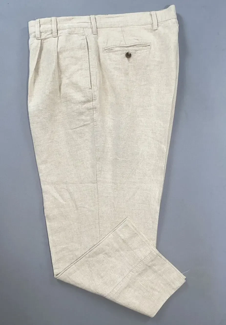 Eddie Bauer Vintage Pleated 100% Linen Casual Chino Pants. Ivory, Men's 40X28.5